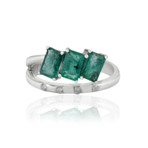 Stunning 925 Sterling <b>Silver</b> Three Stone <b>Emerald</b> Double Layer Fine <b>Ring</b> Jewelry Party Wear Accessories - Product Image 3