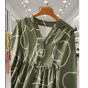 Tendencias 2026, Vestido Abaya Musulmán Modesto Estampado para Eventos Formales/Nocturnos, Transpirable, 100% Poliéster, Recto, Manga Larga, con Cintura Ajustada - Product Image 3