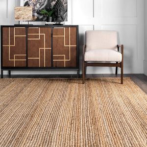 Handwoven Natural Jute Area <b>Rug</b> Solid Color Natural Fiber Carpet <b>Boho</b> Farmhouse Floor Mat For Living Room Decor - Product Image 2