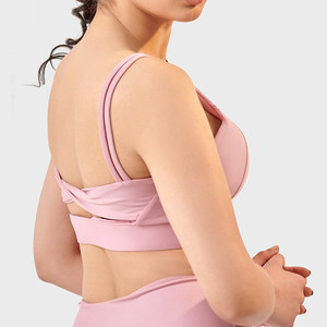 Sujetador deportivo rosa con cuello redondo, soporte medio, transpirable, para fitness y entrenamiento, top elástico sexy para mujer, sujetador deportivo de moda. - Product Image 5