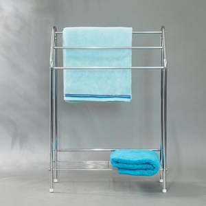 Modern Black Metal <b>Freestanding</b> Round Base <b>Towel</b> <b>Rack</b> Dual Height Holder Bathroom Organizer Elegant Minimal Structure - Product Image 6