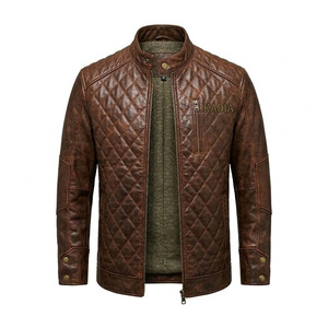 Veste en cuir marron matelassée en diamant pour homme Kadia, veste en cuir pour homme de haute qualité personnalisée - Product Image 1