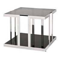 Nouvelle table basse élégante et moderne avec plateau en verre, finition nickel, acier inoxydable argenté, forme carrée, meubles de salon de qualité supérieure