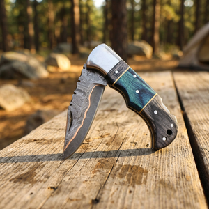 Couteau de chasse à lame fixe en acier Damas avec bord dentelé, manche en bois, épaisseur de 0,6 mm, couteau de survie en plein air - Product Image 5