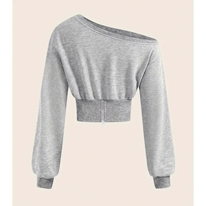 Sweat-shirt court décontracté pour femme, coupe oversize, doux, à manches longues, confortable, style streetwear, tendance pour le quotidien - Product Image 3