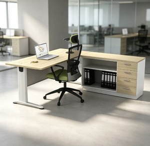 Bureau informatique moderne en bois avec armoire de rangement, mobilier de bureau autonome pour usage commercial, assemblage requis - Product Image 1
