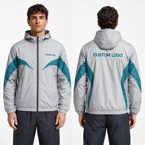Lightweight Mens Windbreaker <b>Jacket</b> Custom Wholesale Waterproof Hooded Breathable <b>Packable</b> Outdoor Sports Reflective Embroidered - Product Image 3