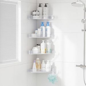 Lot de 4 étagères d'angle adhésives en plastique pour douche, 90 degrés seulement, pour rangement et organisation dans la salle de bain - Product Image 1