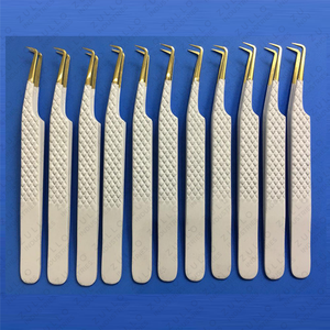 Professional 5Pcs White Eyelash Extension Tweezers Set Stainless Steel with Gold Tip Precision Lash <b>Tools</b> for Beauty Artists - Product Image 3