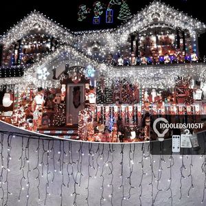 105ft luci di natale impermeabili all'aperto 1000 LED 8 modalità tenda fata Plug-in funzione di memoria Timer per festa di nozze - Product Image 1