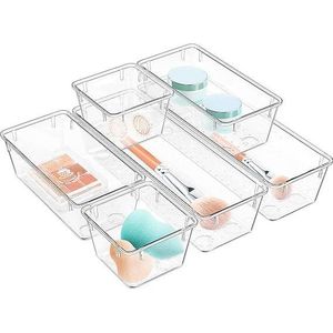 Ensemble de 6 organiseurs de bureau et de tiroirs en acrylique transparent, plateaux de rangement pour une organisation efficace - Product Image 1