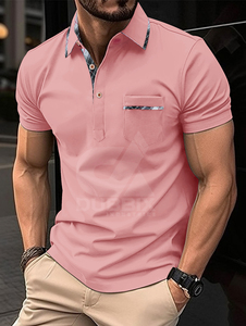 T-shirt respirant à col montant et manches courtes pour homme, fabriqué au Pakistan, 2026, haute qualité, polyester/coton, grande taille, col contrastant, écologique - Product Image 5