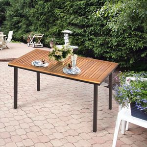55 Inch Acacia Dining <b>Table</b> with Umbrella Hole for Patio Use - Product Image 2