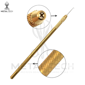 Professional Gold Brass Hair Extension Ventilating <b>Needle</b> Brass Handle Steel Latch Hook Loop <b>Threader</b> Set For Micro Ring Links - Product Image 6