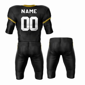 Ensemble d'uniformes de football américain sublimés géométriques noir et or |   Numéro de logo personnalisé |   Fournisseur OEM - Product Image 2