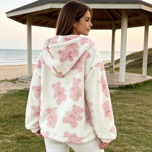 <b>Women's</b> Oversized Hooded Fleece <b>Sweatshirt</b> With Pink Bear Print Full Sleeve Pockets Winter Wear - Product Image 5
