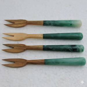 Ensemble de fourchettes rustiques en bois avec manches en écorce naturelle, finition naturelle, idéal pour les mariages, les événements, les restaurants, ensemble d'ustensiles de cuisine tendance - Product Image 4