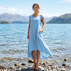 Cotton Handmade Bow Midi <b>Dress</b> Bell Sleeve Summer Vintage High Waist Boho Beach Plus Size Casual Flowy Breathable - Product Image 1