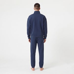 Ensemble de survêtement deux pièces pour homme, bleu, respirant, grande taille, demi-zip, en molleton épais, style streetwear, design minimaliste - Product Image 3