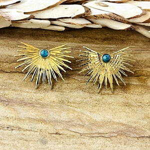 Creative Boho Sunburst <b>Stud</b> <b>Earrings</b> Brass 18k Gold Plated Turquoise Women's Gift Celestial Burst Wholesale OEM ODM - Product Image 1
