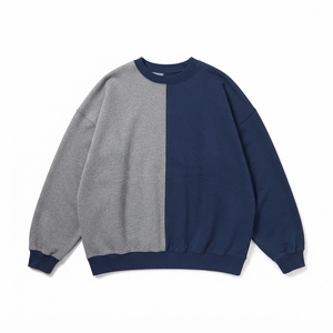 Sweat-shirt col rond personnalisé à épaules tombantes, color block, en molleton épais anthracite et moutarde, vente en gros - Product Image 4