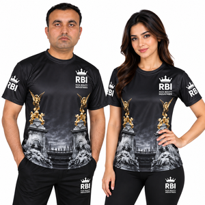 T-shirt court à col rond pour homme, 220 grammes, coupe ample, style sportif, en jersey teint en fil, imprimé numériquement, vierge, 100 % polyester, écologique - Product Image 4
