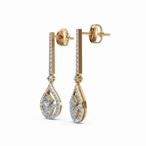 Elysian Radiant Teardrop & <b>Dangle</b> Lab Grown <b>Diamond</b> <b>Earrings</b> in 18K Yellow Gold IGI Certified 100 Pieces for Women - Product Image 2