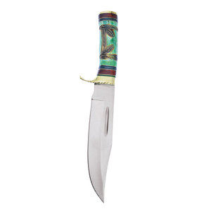 Couteau Bowie en acier inoxydable à lame fixe pour le camping en plein air, la chasse, le bushcraft, équipement utilitaire avec étui en cuir - Product Image 5