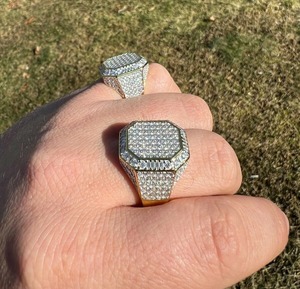 <b>Mens</b> Hip Hop <b>Ring</b> Octagon Moissanite Cluster <b>Ring</b> Gold Vermeil 925 Sterling <b>Silver</b> Pinky <b>Ring</b> Bling Jewelry Luxury Design - Product Image 4