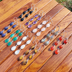 Pendientes Colgantes Bohemios de Piedras Preciosas Naturales Surtidas, Hechos a Mano, Chapados en Plata, de Latón, con Múltiples Piedras, de Alta Calidad, Diseño Único, Regalo para Mujer - Product Image 4