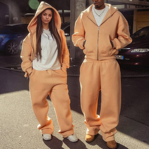 Ensemble de survêtement oversize à fermeture éclair intégrale pour homme, style streetwear, en mélange de coton épais 500 GSM, avec sweat à capuche et pantalon de jogging ample, tenue de sport - Product Image 5