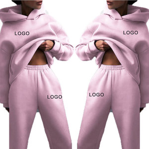 ชุดกีฬาลำลองไซส์ใหญ่สำหรับผู้หญิง ชุดวอร์มพร้อมโลโก้สั่งทำ กางเกงวอร์มและเสื้อฮู้ดดี้ ผ้าฝ้าย 100% - Product Image 2