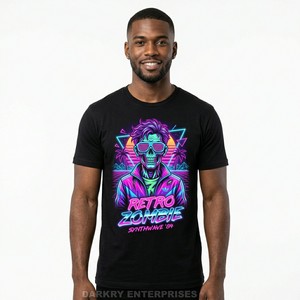 Camiseta Personalizada para Hombre, Diseño Retro Synthwave con Estampado Gráfico de Zombis Neón, Camiseta de Algodón Estilo Años 80, Ropa Urbana para Hombre de Fábrica - Product Image 1