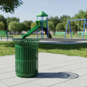 ถังขยะโลหะทรงกระบอกสำหรับกลางแจ้ง แข็งแรง ทนทาน แบบไม่มีฝาปิด ด้านบนเปิดโล่ง สำหรับใช้ในสวนสาธารณะและถนน - Product Image 6