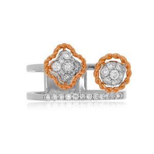 Anillo Abierto de Diamantes en Oro Blanco y Rosa de 18K Premium con Diseño de Doble Racimo Floral, Anillo Abierto de Diamantes y Flores en Oro de Dos Tonos de Lujo - Product Image 3