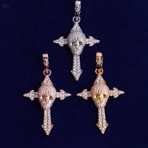 Pendentif croix crâne serti de diamants de laboratoire, personnalisé, style hip hop pour homme, style bling rappeur - Product Image 1