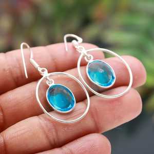 Pendientes de Topacio Azul, Plata de Ley 925, Piedra Preciosa Natural, Joyería Hecha a Mano para Mujer, Venta al por Mayor - Product Image 5