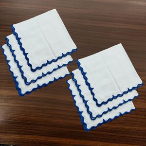 Servilleta de tela de algodón suave azul real con borde festoneado para bodas, cenas, fiestas y restaurantes - Product Image 2