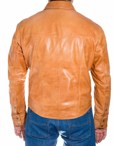 Chemise en cuir véritable de luxe pour homme, classique, boutonnée, respirante, à manches courtes, décontractée, tendance, pour l'été - Product Image 1