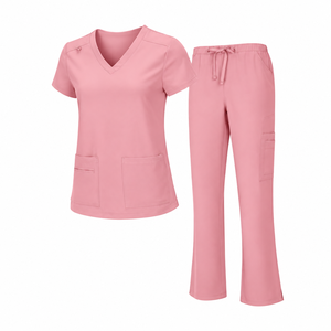 <b>Olive</b> <b>Green</b> Medical Scrub Set <b>Womens</b> V Neck Short Sleeve Pocket Top Drawstring <b>Trousers</b> Nursing Uniform Hospital Clinic Apparel - Product Image 4