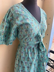Vestido Maxi Informal para Mujer, 100% Algodón Indio, Estampado a Mano, Cuello en V, Manga Corta, Estampado Floral, Vestido Largo - Product Image 2