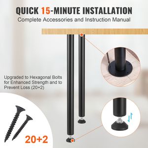 Set di 4 gambe per tavolo in acciaio regolabili stile rustico da 30 pollici, capacità di carico 1200 libbre, mobili per ufficio fai-da-te resistenti - Product Image 6