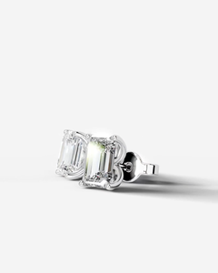 <b>Emerald</b> Cut Moissanite Claw Setting <b>Stud</b> <b>Earrings</b> GRA Certificate Rhodium Plated 925 Silver - Product Image 3