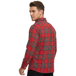 Camisa de Franela a Cuadros Roja para Hombre, Manga Larga, Corte Regular, 100% Algodón, Cuello Clásico, para Otoño, Popelina 100 - Product Image 3
