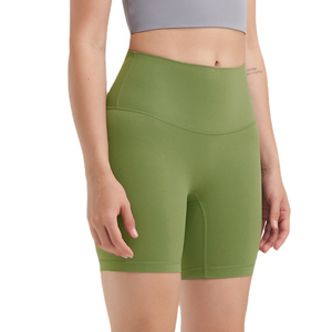 <b>Women</b> High Waist Solid Color Sport <b>Shorts</b> Elastic Waist Knitted Fabric Breathable Skinny Fit Pink - Product Image 2