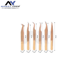 Pinzas Premium para Extensión de Pestañas de Fibra Japonesa, Set de 6 Piezas, Colección Dolphin, Pinzas Ligeramente Curvadas en Elegante Oro Rosa - Product Image 3