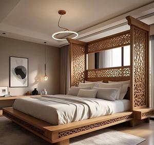 Lit de luxe en bois massif avec cadre robuste, surface polie et base stable offrant un soutien fiable et un design intemporel pour la chambre. - Product Image 1