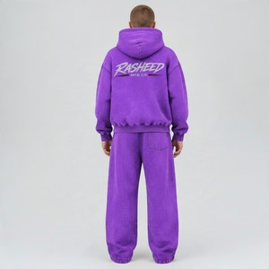 Ensemble de survêtement homme personnalisé délavé à l'acide avec sweats à capuche effet vieilli, pantalon de survêtement évasé en coton 380 g/m² et ensembles de jogging imprimés - Product Image 2