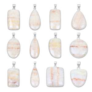 Pendentif en pierre d'argonite rose naturelle, pendentif en laiton argenté, bijoux faits à la main, cadeau pour elle, pendentif de bijoux en gros - Product Image 1