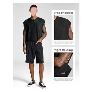 T-shirts courts pour hommes à manches dolman, délavés à l'acide, débardeurs vintage amples, pulls décontractés, mode streetwear estivale légère - Product Image 4